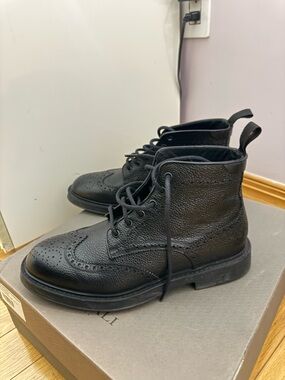 Canali Black Textured Leather Wingtip Lace-Up Boots